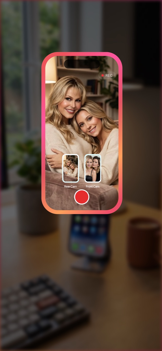 Dual Cam mode with front and rear cameras recording together